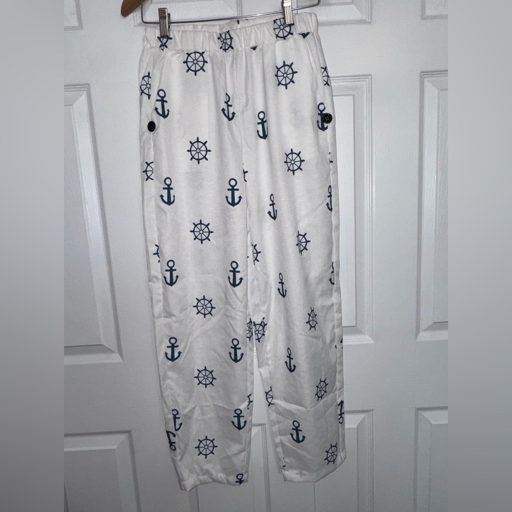 💥SALE💥 Nautical Anchor Print Pants • Elastic Waist • Size M • Coastal Chic